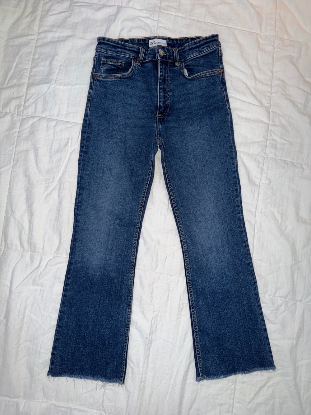 Zara Blue Wide-Leg Cropped Jeans